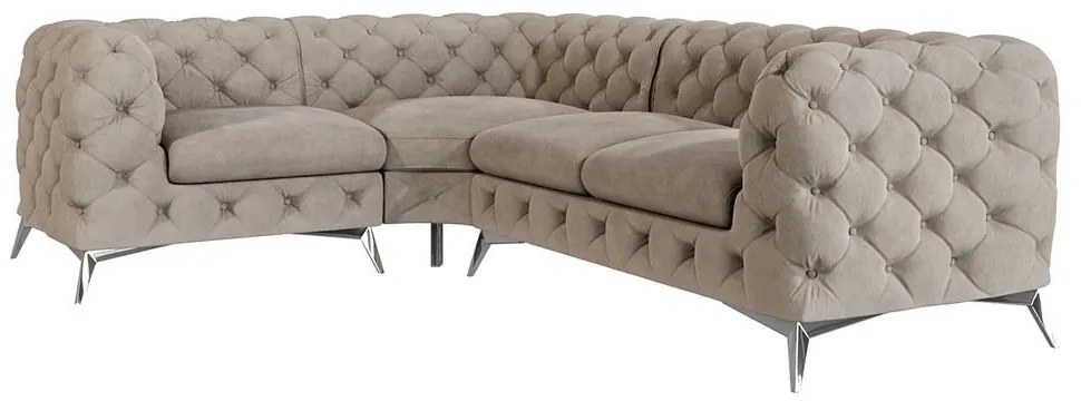 Szürkésbézs bársony sarokkanapé (bal oldali-L alakú) Chelsea – Ropez