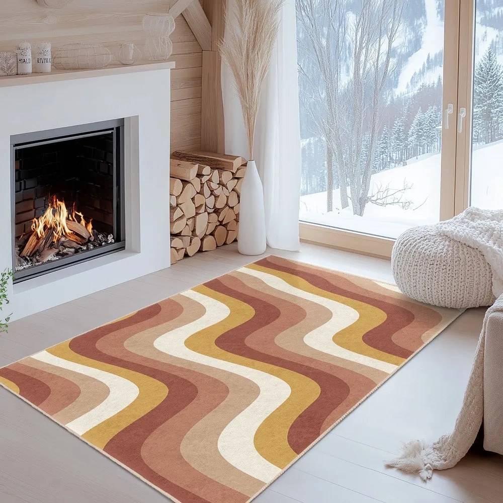 Okkersárga-törtrózsaszín mosható futószőnyeg 60x230 cm Creamy Strawberry Swirl – Mila Home