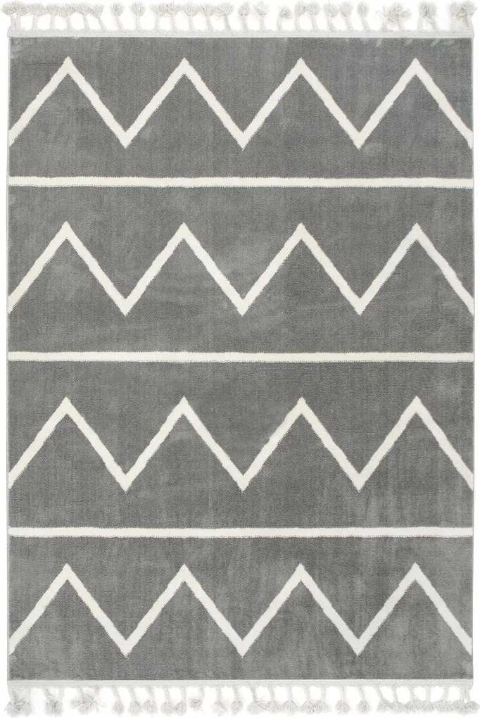 140x190 cm Puha Cikk-cakk Csíkos Szőnyeg Szürke Krém