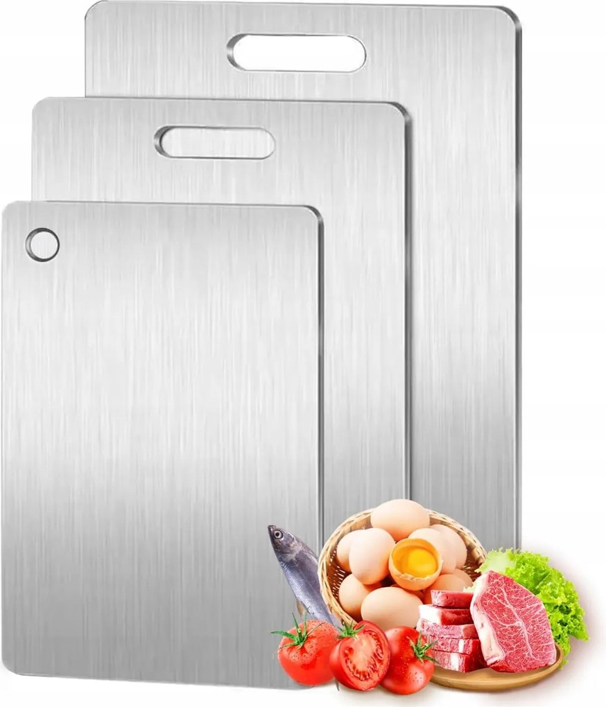 Vágódeszka Hal Hús Zöldség Rozsdamentes Acél Nagy 3DB