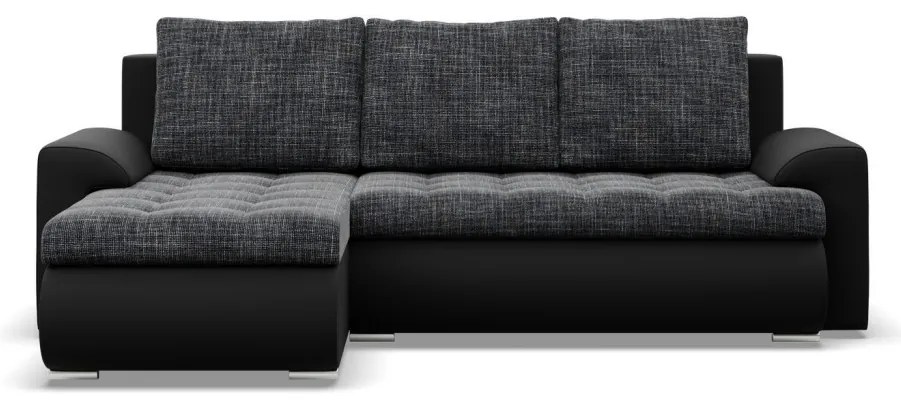 Tokio sarokkanapé, 2 ágyneműtartóval, fonott + műbőr, baloldali, szürke - fekete