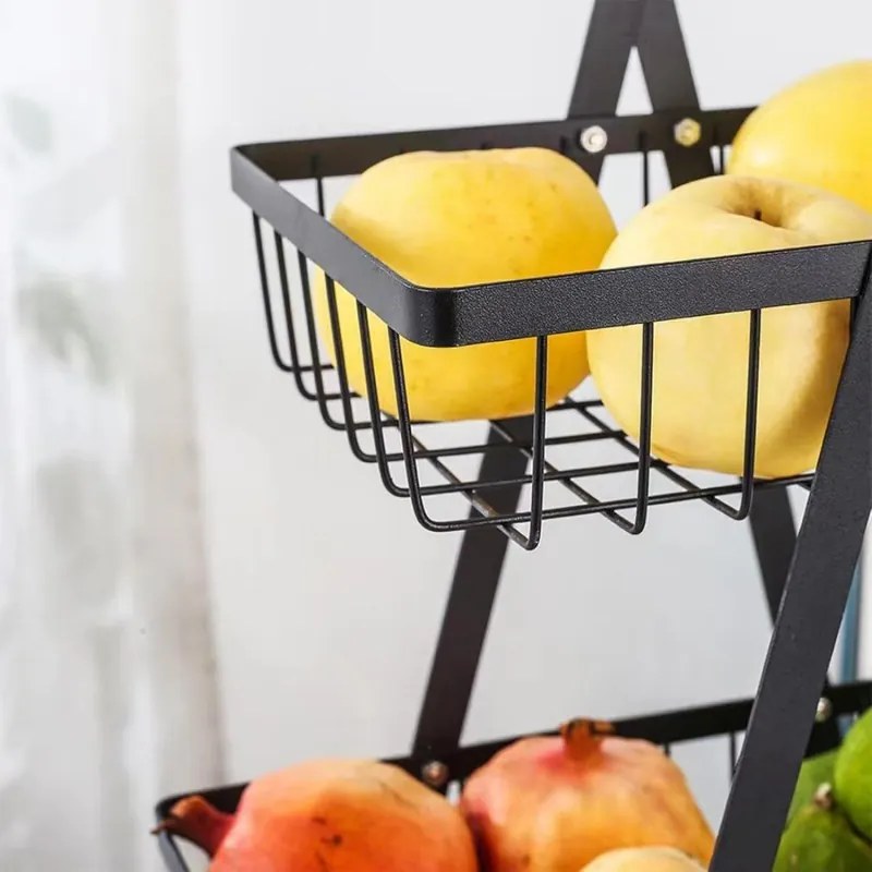 Háromszintes gyümölcs- és zöldségtartó kosár PATERA, fekete