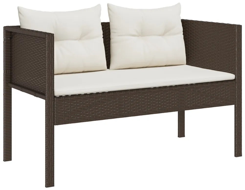 Kültéri Kanapé Szett Barna és Krém Rattan, Fa, Textil Közepes