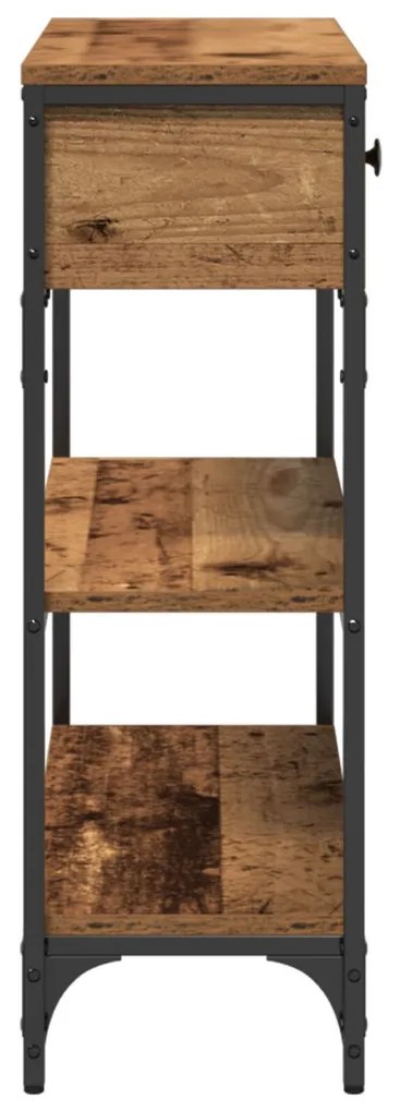 Konzol Asztal Régi Fa 72,5x25x75 cm Műanyag Fa és Acél