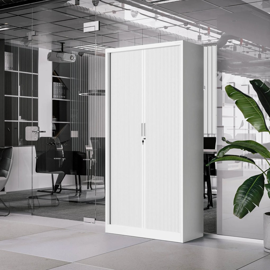 Fém szekrény harmonika ajtókkal DAMIAN, 900 x 1850 x 450 mm, fehér