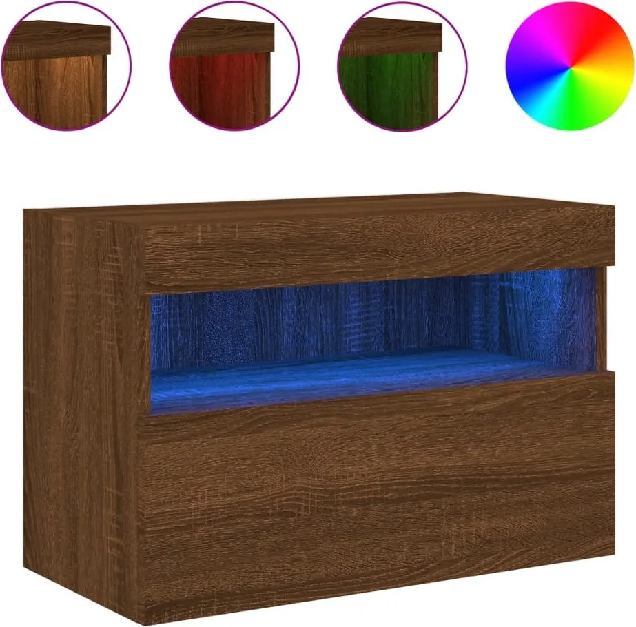 vidaXL barna tölgyszínű fali TV-szekrény LED-del 60 x 30 x 40 cm