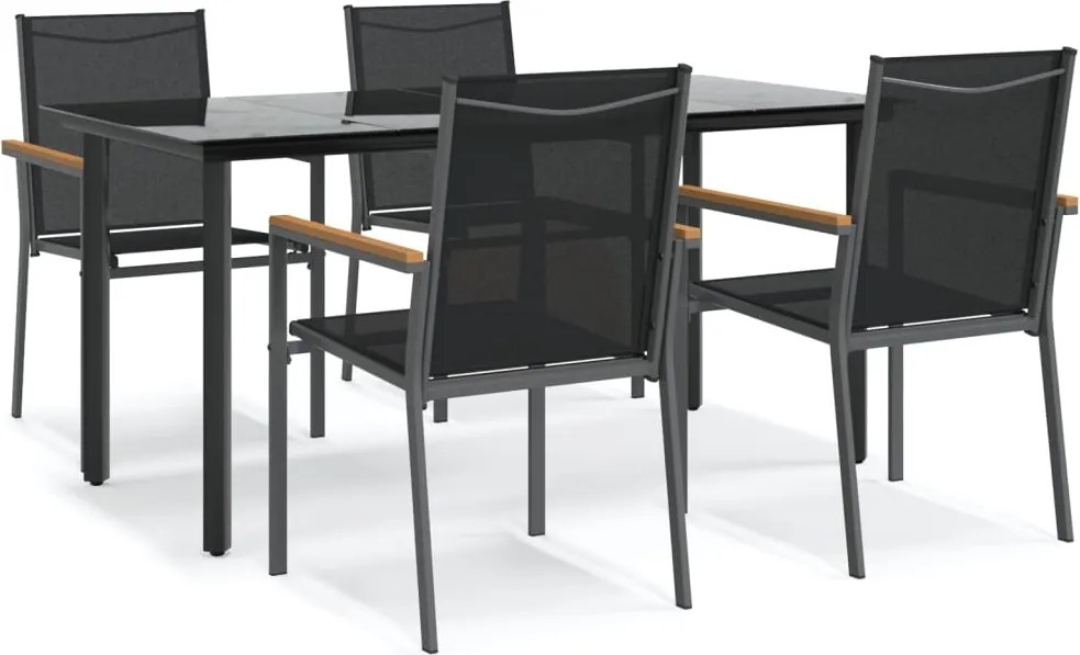 vidaXL 5 részes fekete textilén és acél kerti étkezőgarnitúra