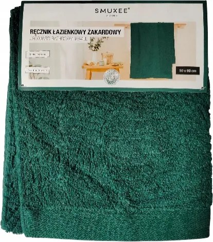 Fürdőszobai törölköző Smukee dekoratív dombornyomással 50x90cm sötét zöld 305