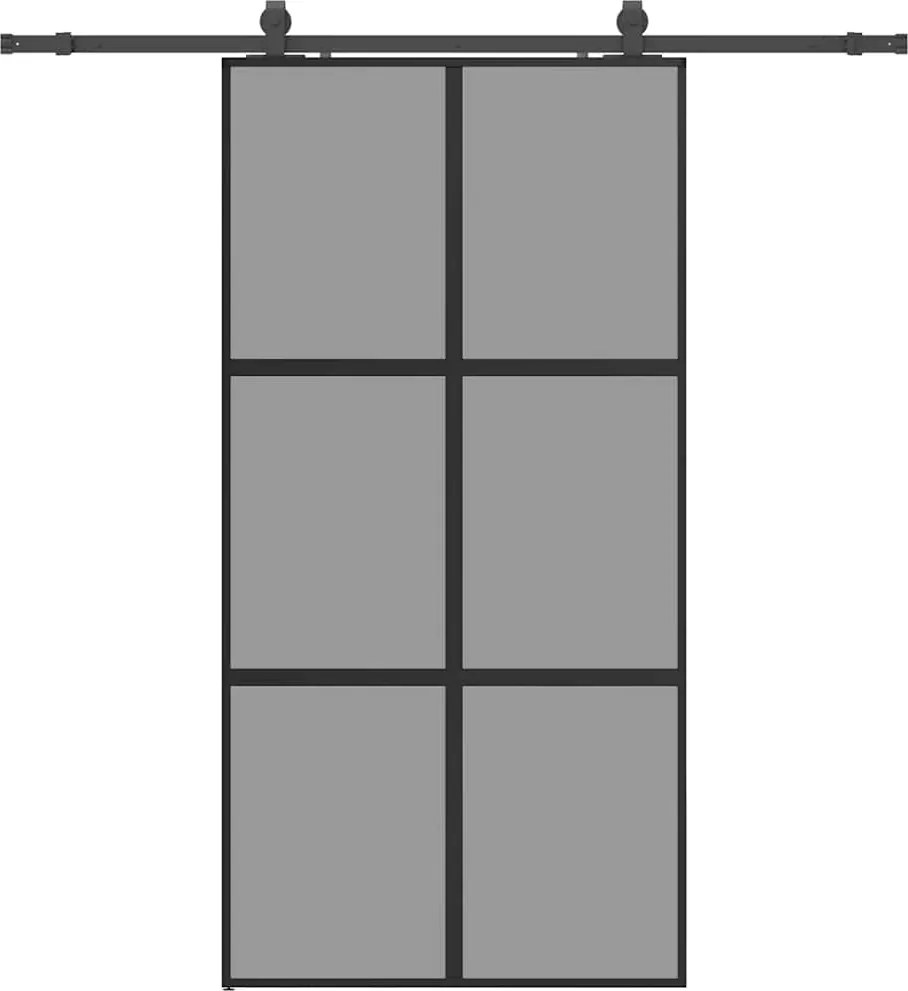 vidaXL fekete edzett üveg tolóajtó fémszerelék szettel 102,5x205 cm