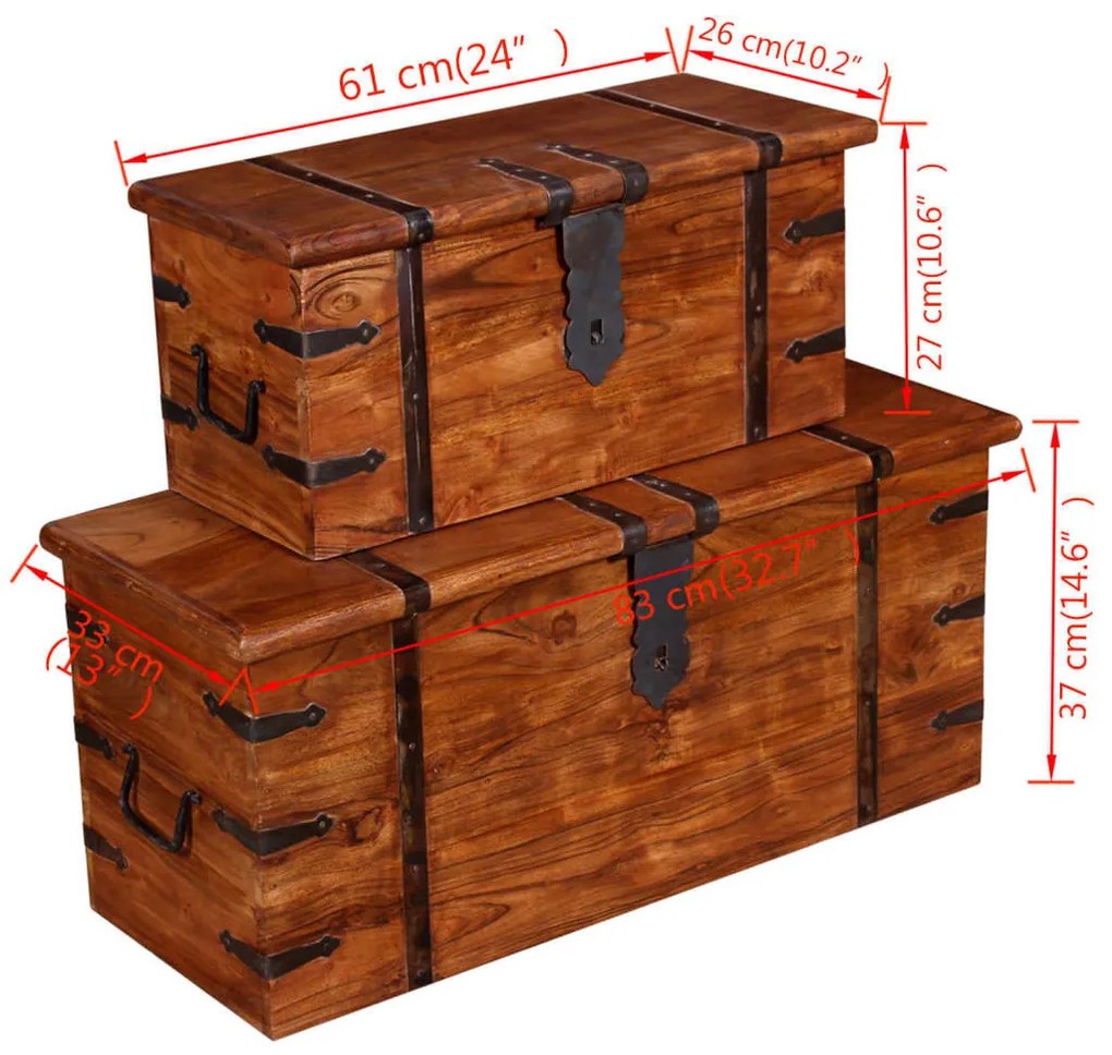 kétrészes tömör fa tárolóláda szett