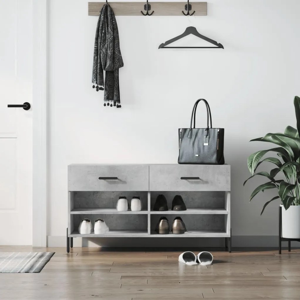 betonszürke szerelt fa cipőpolc 102 x 35 x 55 cm