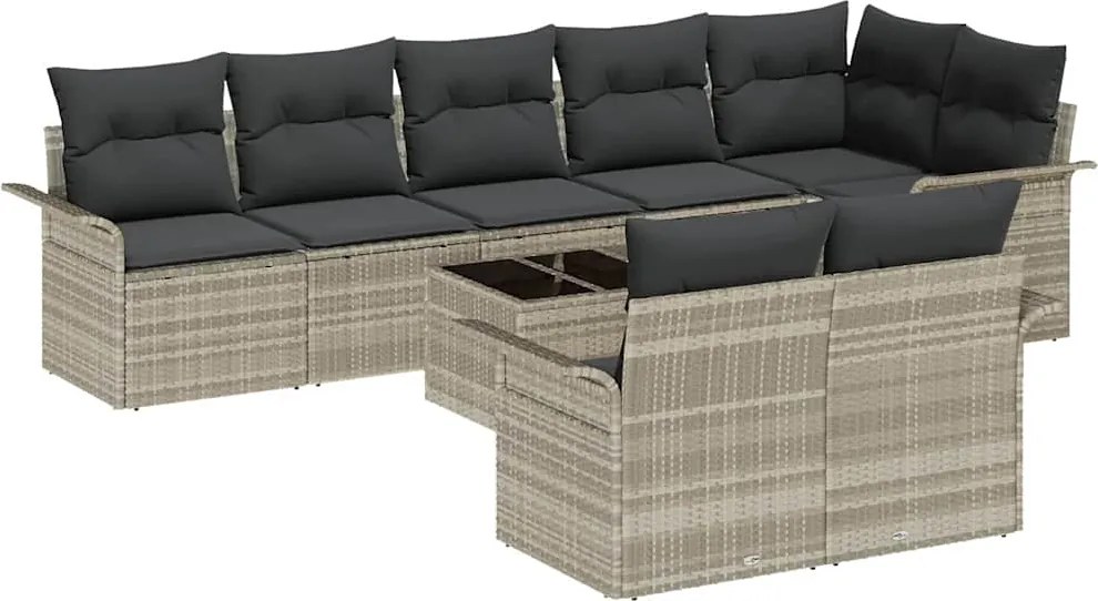 vidaXL Kerti Kanapé Szett tárolóval 9 pcs Világosszürke polirattan