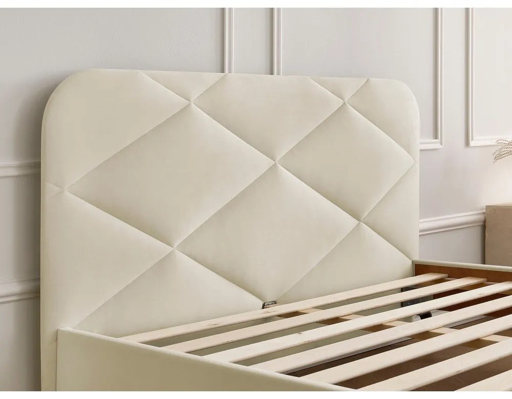 Bézs kárpitozott franciaágy ágyráccsal 180x200 cm Prune – Bobochic Paris