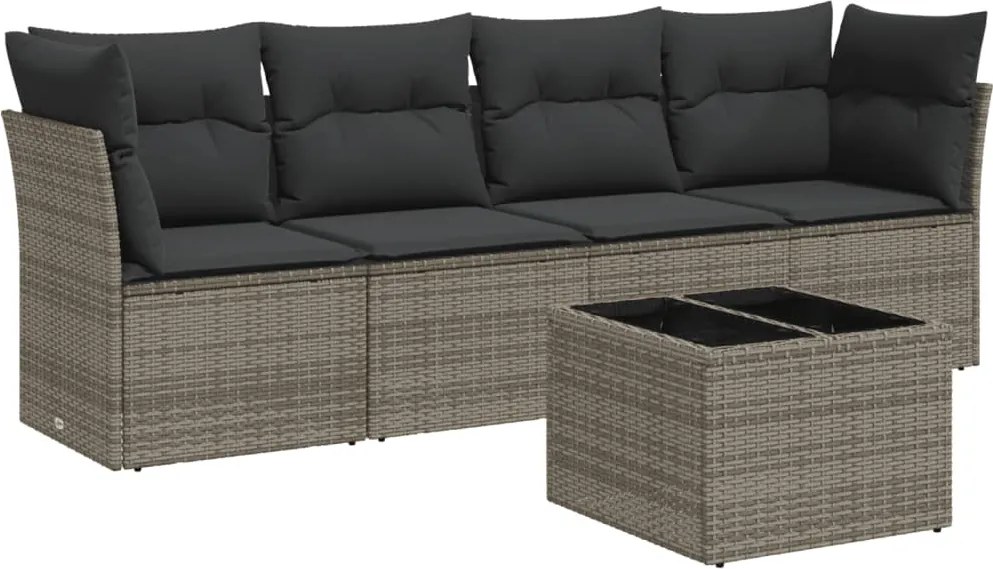 vidaXL 5 részes szürke polyrattan kerti ülőgarnitúra párnákkal