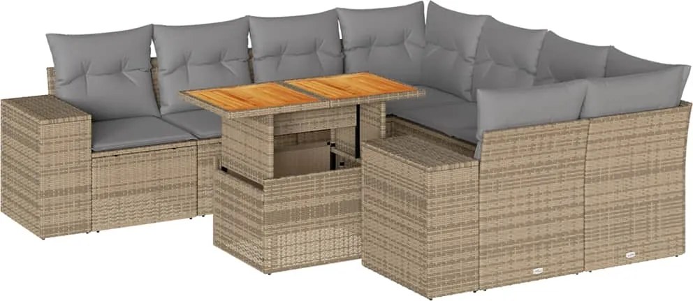 vidaXL 9 részes bézs polyrattan kerti ülőgarnitúra párnákkal
