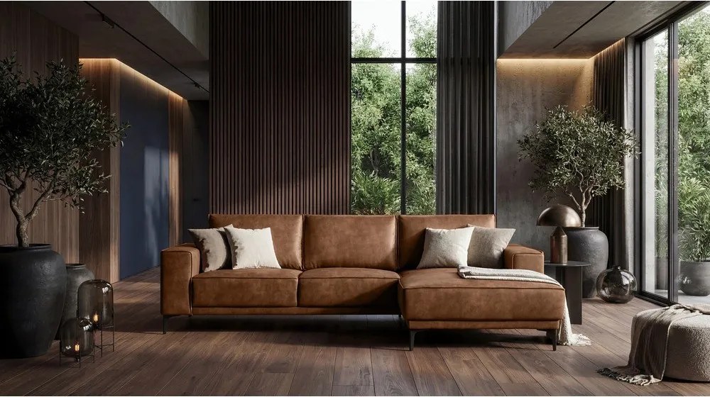 Konyakbarna bőrutánzat sarokkanapé (jobb oldali) Copenhagen – Scandic