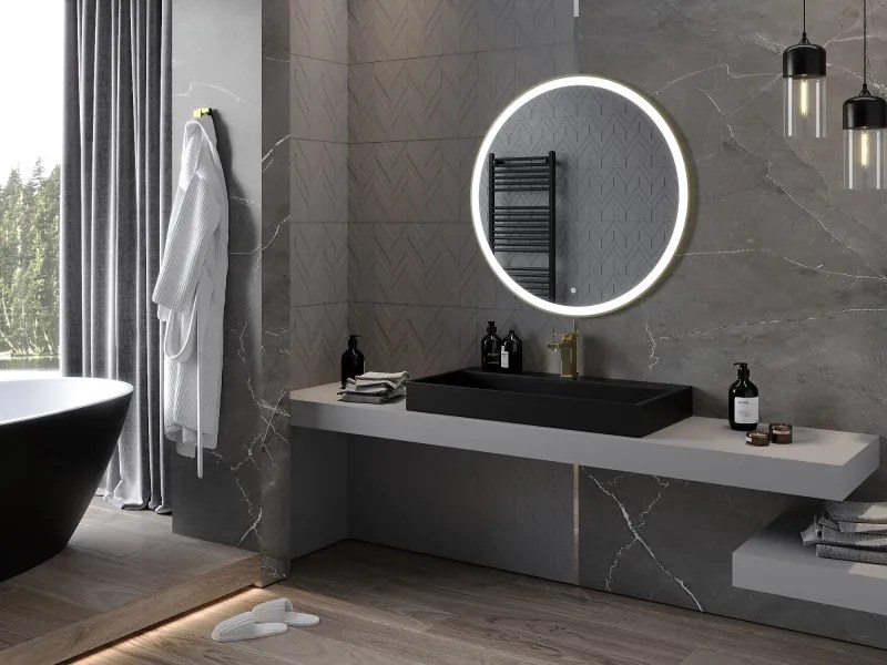 Mexen Esso kerek LED háttérvilágítású fürdőszobai tükör 90cm 6000K páramentes fűtőbetét arany keret 9825-090-090-611-50