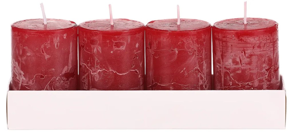 Gyertya szett, piros, 4 db, paraffin