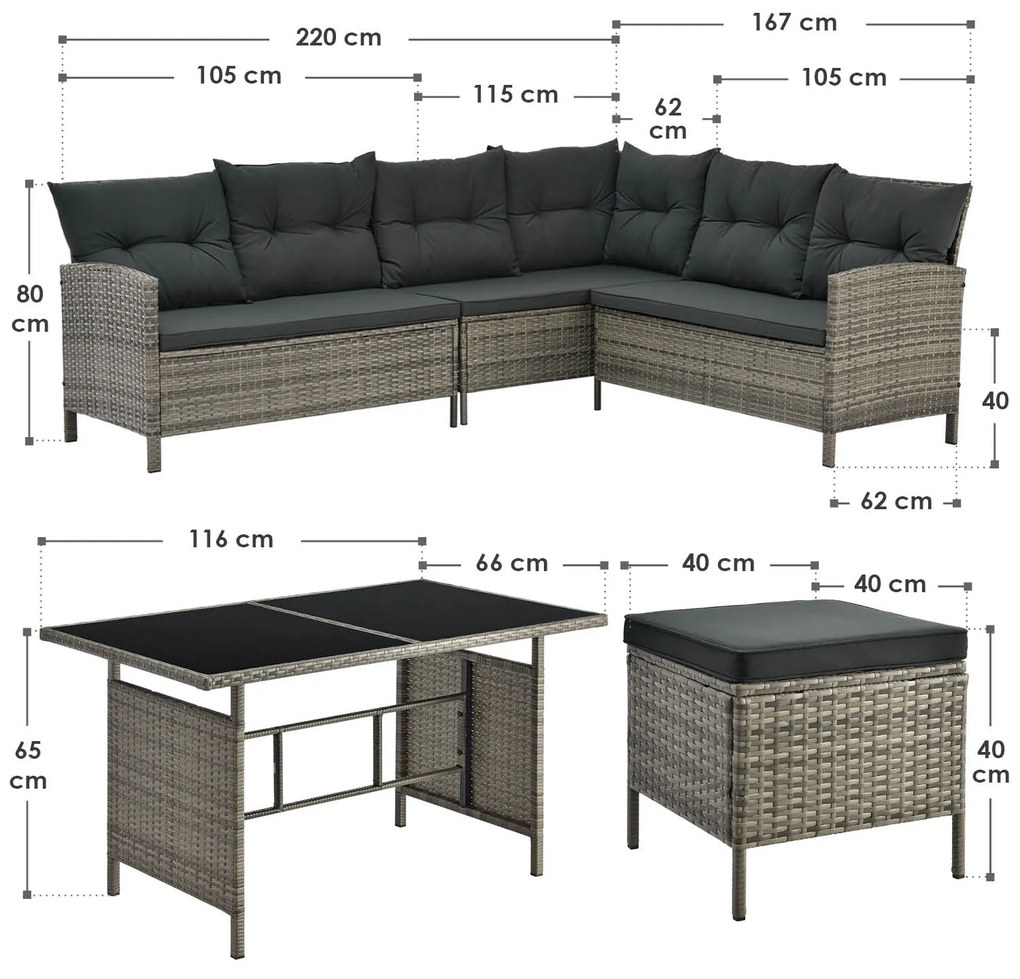 Juskys Kerti rattan szett Manacor - szürke