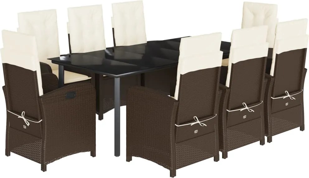 vidaXL 9 részes barna polyrattan kerti étkezőgarnitúra párnákkal