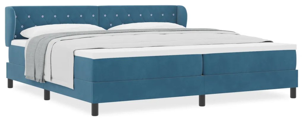 Boxspring Ágy Matraccal Sötétkék 200x200 cm Bársony