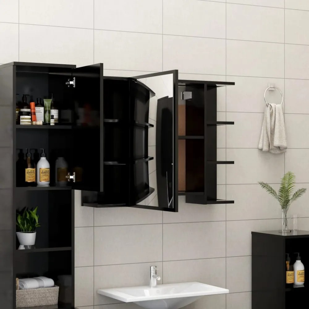 fekete szerelt fa fürdőszobai tükör 80 x 20,5 x 64 cm