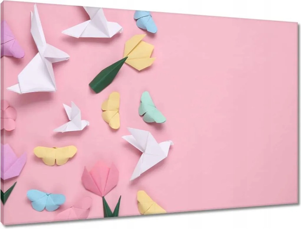 Vászonkép 90x60 Origami pillangók tulipánok