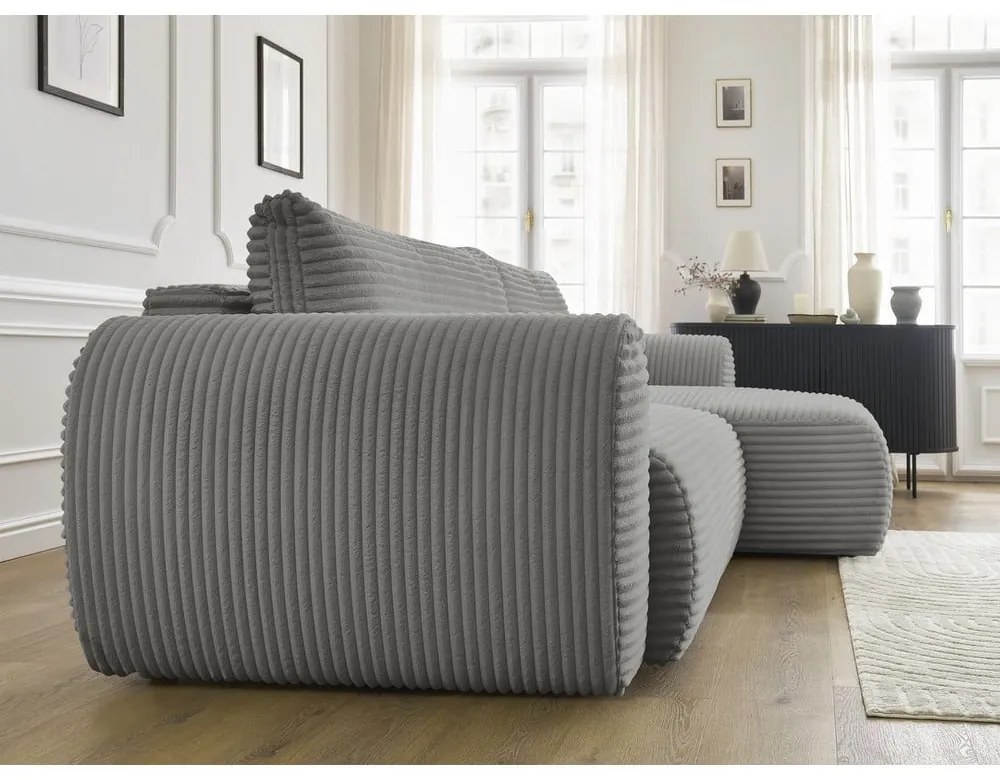 Sötétszürke kordbársony kinyitható sarokkanapé (jobb oldali) Lucien – Bobochic Paris
