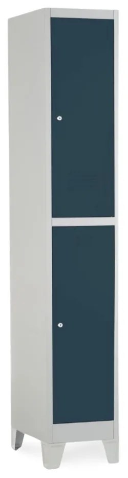 Fém szekrény - 2 doboz, 38 x 45 x 195 cm, fix lábakkal, hengerzár, antracit - ral 7016
