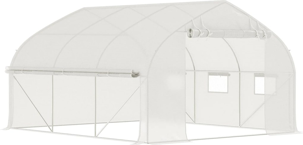 Outsunny Kert Alagút Üvegház, 10.4m², UV-álló Kert Üvegház, Felhúzható Cipzáras Ajtó, Hálós Ablakok, Horganyzott Acél Cső és PE 140g/m², 350 x 300 x 2