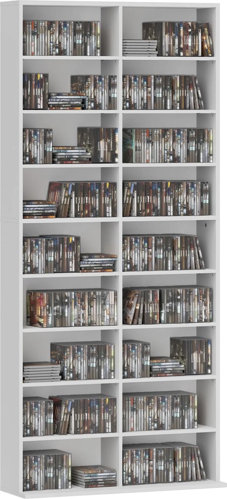 HOMCOM CD DVD Blu-ray Polc - CD Állvány akár 640 CD-hez, 360 DVD-hez vagy 430 Blu-ray-hez - Állítható Polcú Média Tartó a Térben 78,5 x 24 x 175 cm Fe