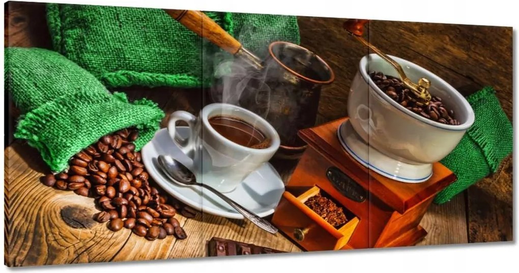 Vászonkép 120x60 Csésze és zöld zsákok