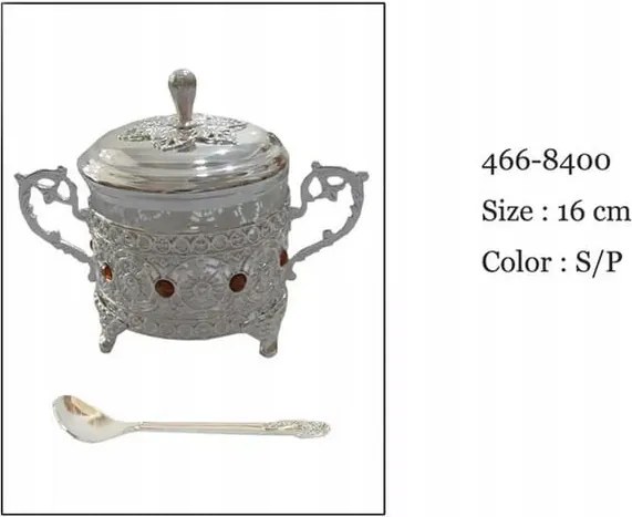 Ezüst színű cukortartó plattírozott fém kanál