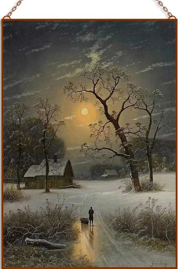 Johann Gustav Lange - Winter Landscape üvegkép, falikép