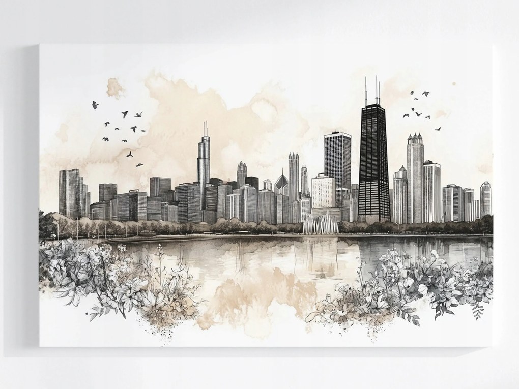 Poszter Város Panoráma Chicago Willis Tower Vázlat 120x80