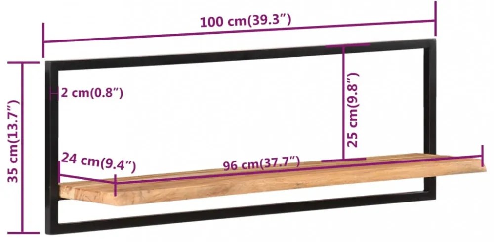 2 darab tömör akácfa és acél falipolc 100 x 24 x 35 cm