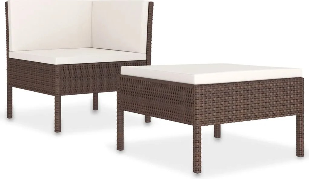 vidaXL 2 részes barna polyrattan kerti bútorszett párnákkal