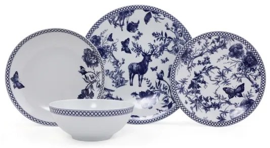 24 darabos étkészlet fehér/kék/porcelán