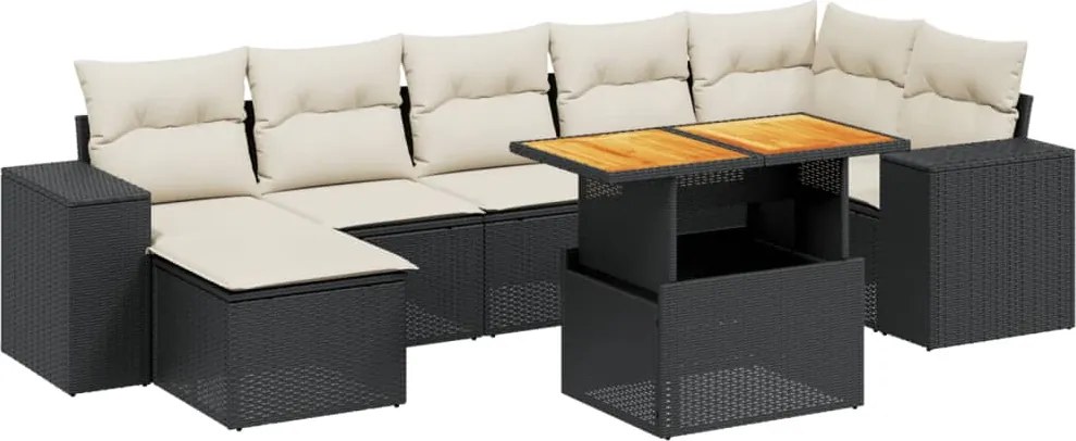 vidaXL 8 részes fekete polyrattan kerti ülőgarnitúra párnákkal