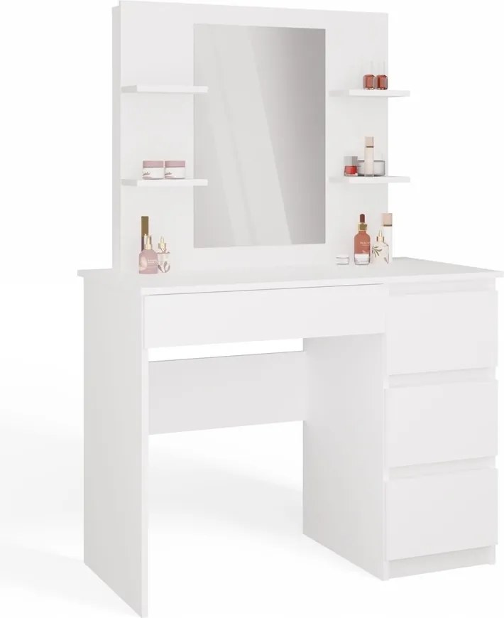 Marina Fésülködőasztal 4P Tükör Jobbos 4 Fiók 4 Polc Fehér Hálószoba