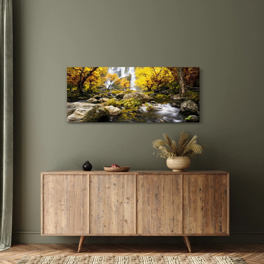 Kép - Vízesések őszi tájban, sárga (120x50 cm)