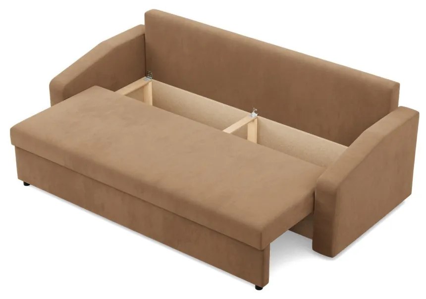 Zeus kanapéágy, szövet anyag, bonell töltet, döntött kartámasz, barna