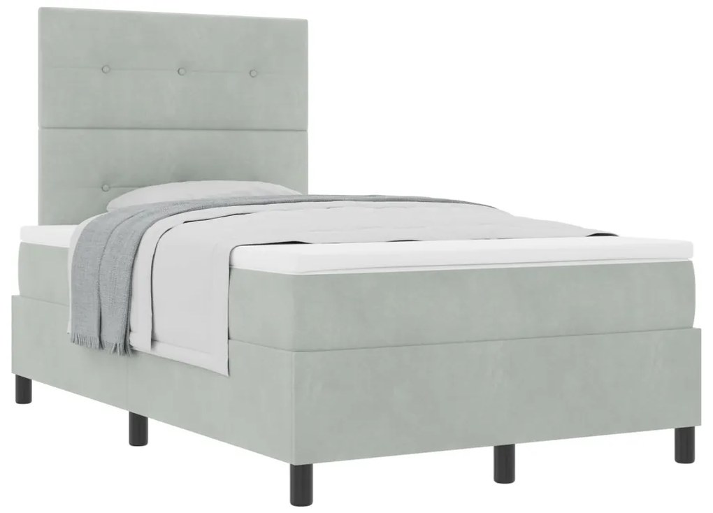 Boxspring Ágy Mattal Világosszürke Kicsi Dupla Bársonyos