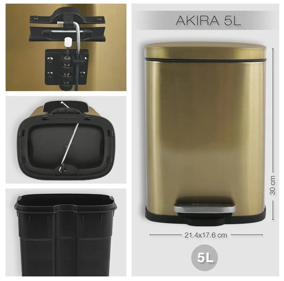 Matt aranyszínű acél pedálos szemetes 5 l Akira – Spirella