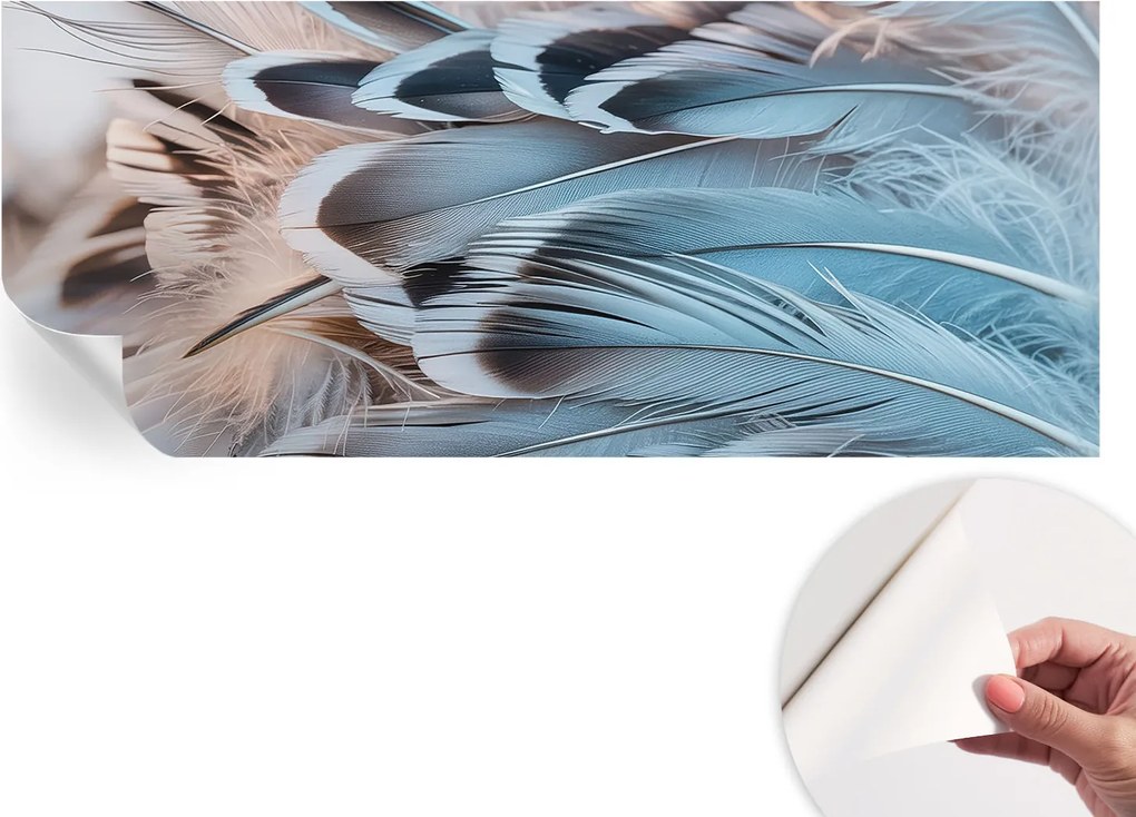 Öntapadós tapéta Fali furnér 3D hatás Kék tollak 250x104 cm