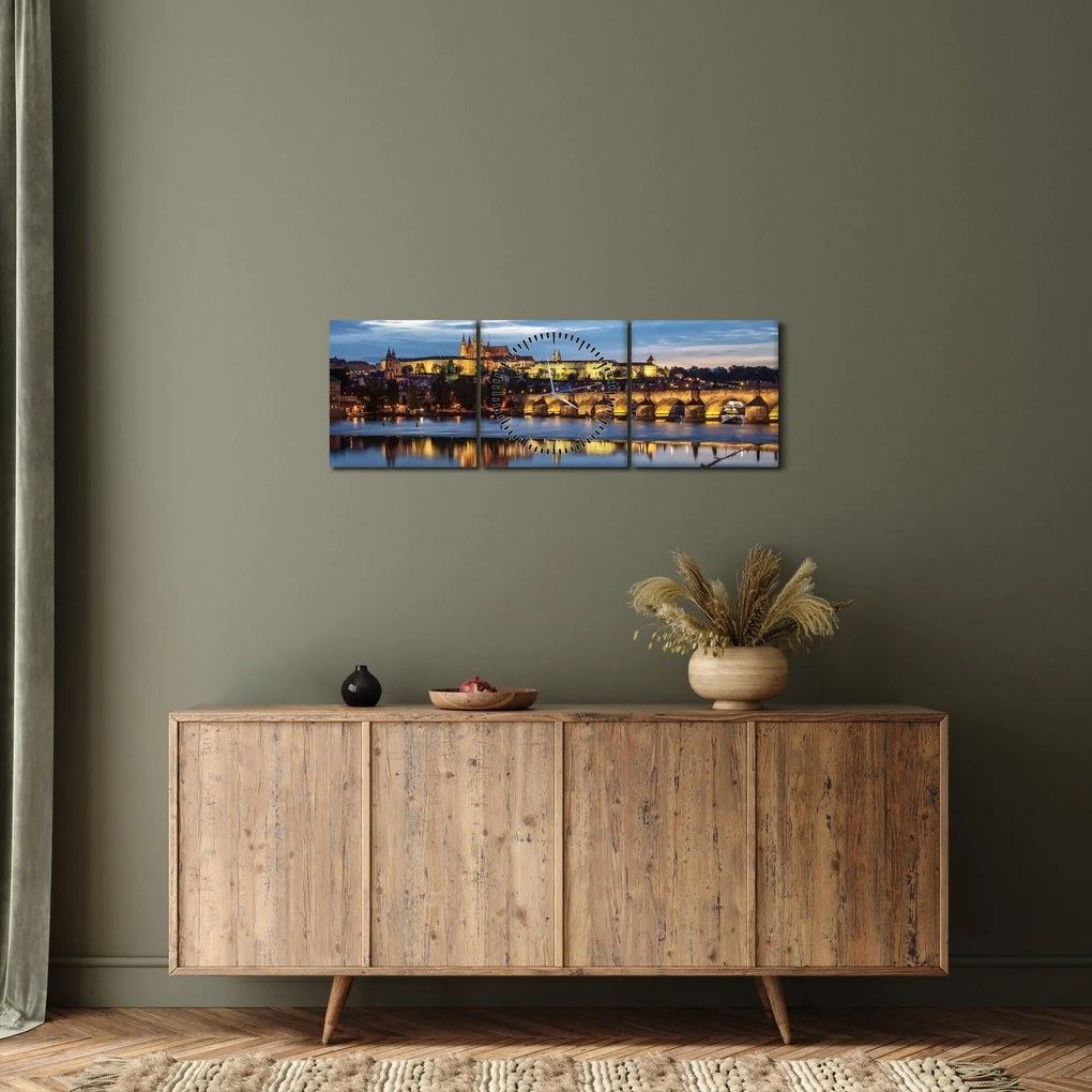 A prágai vár és a Károly-híd képe (órával) (90x30 cm)