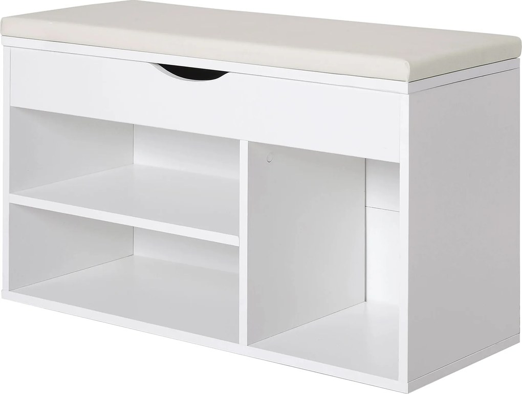 HOMCOM Cipőpad Fejjel, Modern Előtér Cipő Tároló Pad Fiókkal, Nyitott Polcokkal és 1 Párnázott Üléssel, 80x30x47cm | Aosom