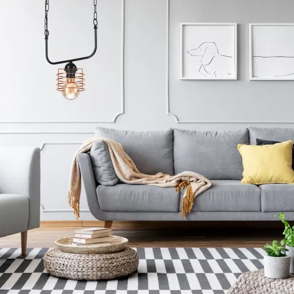 Csillár láncon MORGAN 1xE27/60W/230V fekete/réz