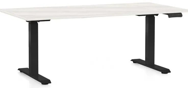 OfficeTech C állítható magasságú asztal, 160 x 80 cm, fekete alap, fehér kőris