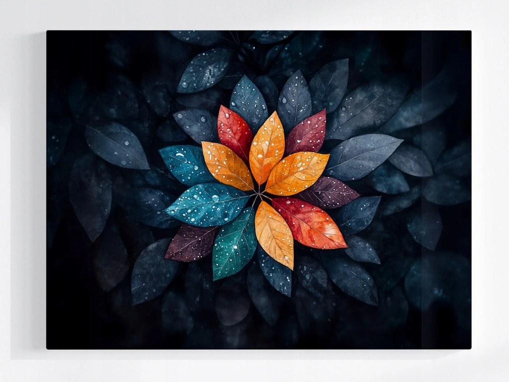 Canvas Vászonkép Színes Levelek Mandala Esőcseppek 80 x 60